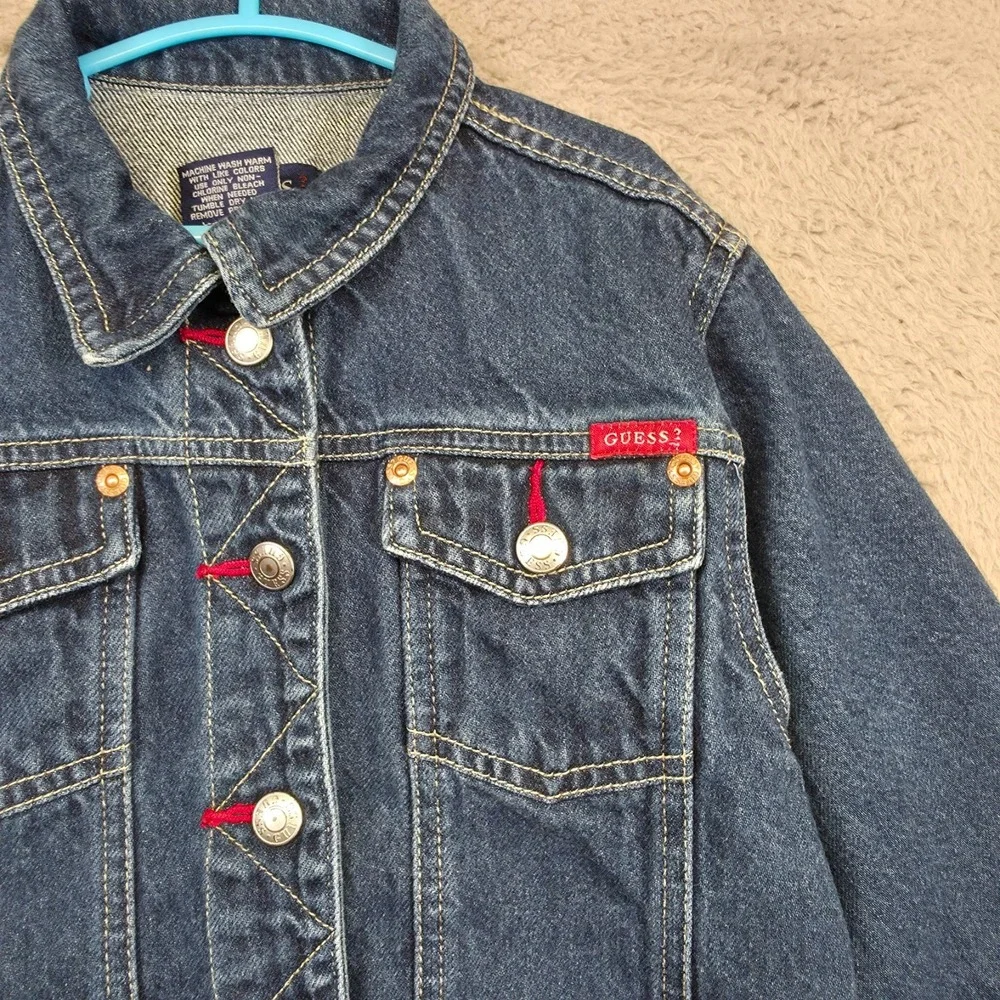 Vintage Guess Jacket Girl 6 Blue Denim‎ Dark Wash Classic Western Trucker Y2K